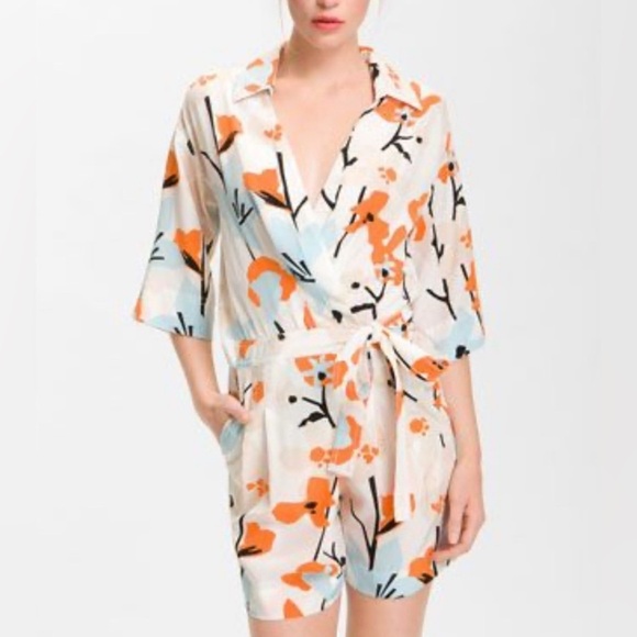 Diane Von Furstenberg Pants - NEW Diane Von Furstenberg Ebuca Floral Silk Romper 4